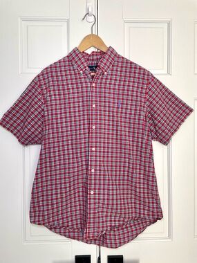 Ralph Lauren Men's Shirt Large Red Short Sleeve Button Down preppy